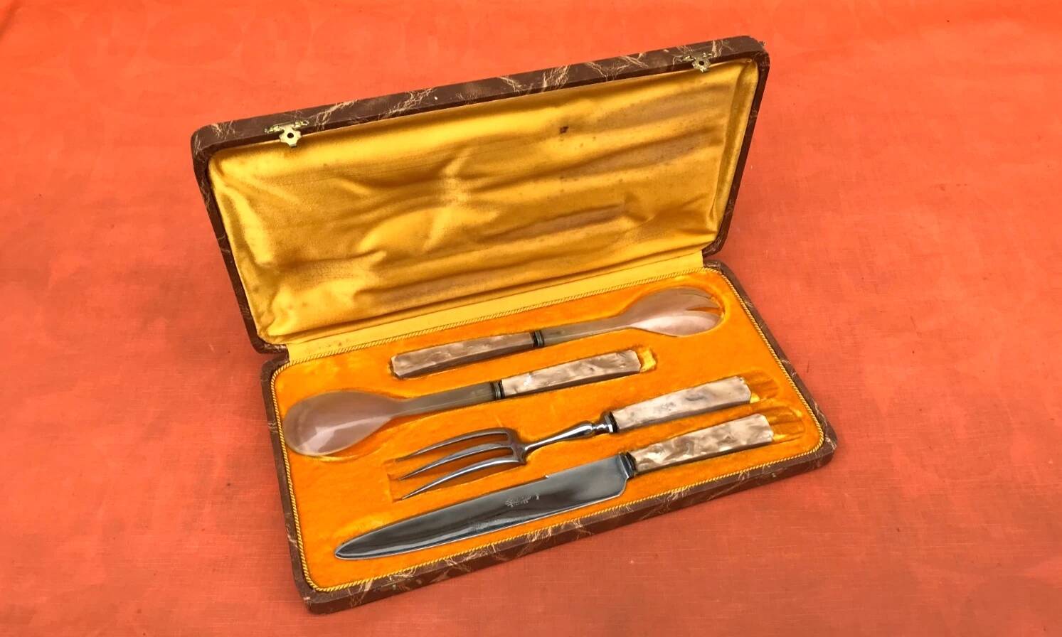 1930s Art Deco Salad Bowl/Lamb Carving Set Sauzedde Cutlery