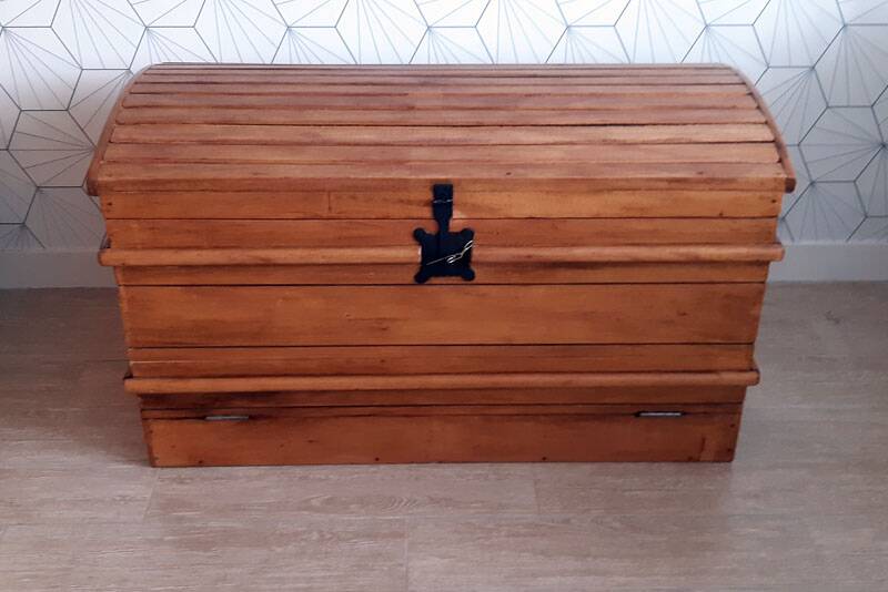 Large old trunk (steam box) in solid wood.