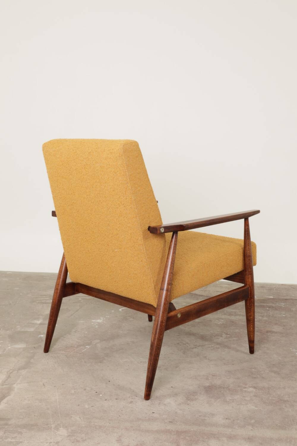 Scandinavian mustard yellow bouclé armchair 1970s by H.Lis