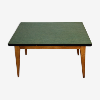 Table bois lino vert années 60