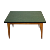 Table bois lino vert années 60