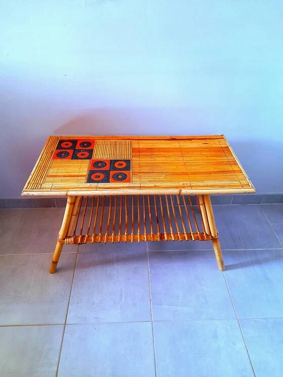 Audoux Minet / Capron 1950 rattan coffee table
