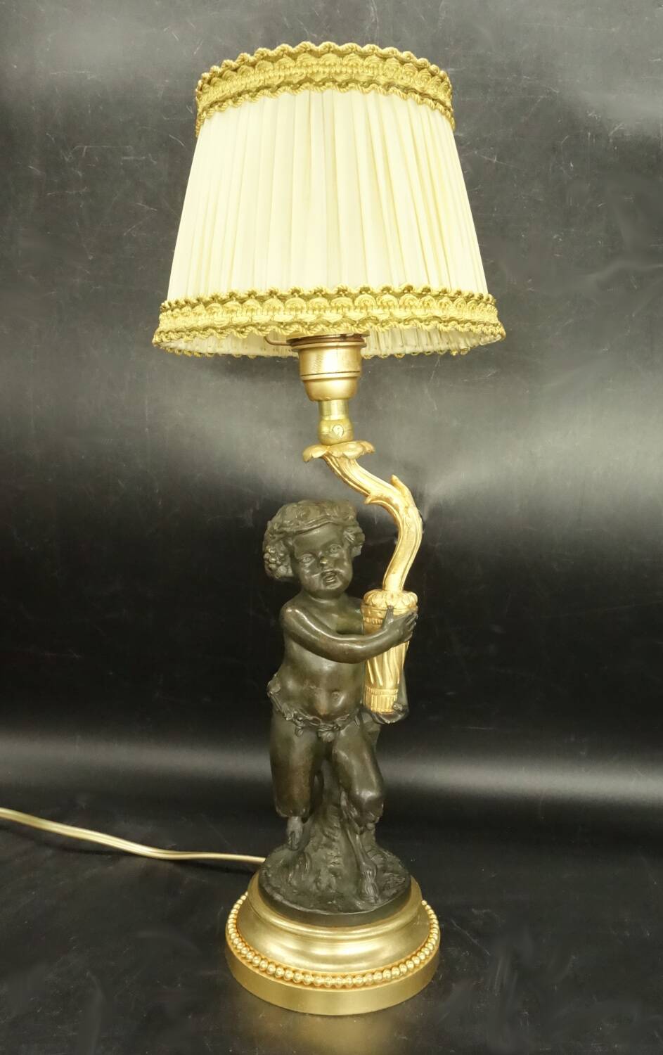 Faun lamp in Clodion style, Louis XVI, early 1900s - gilded and patinated bronze.