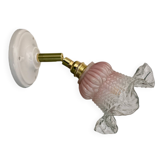 Vintage pink and clear glass tulip wall light.