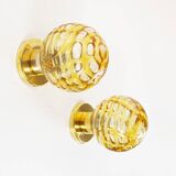 Pair of vintage amber glass and brass metal wall lamps by Doria