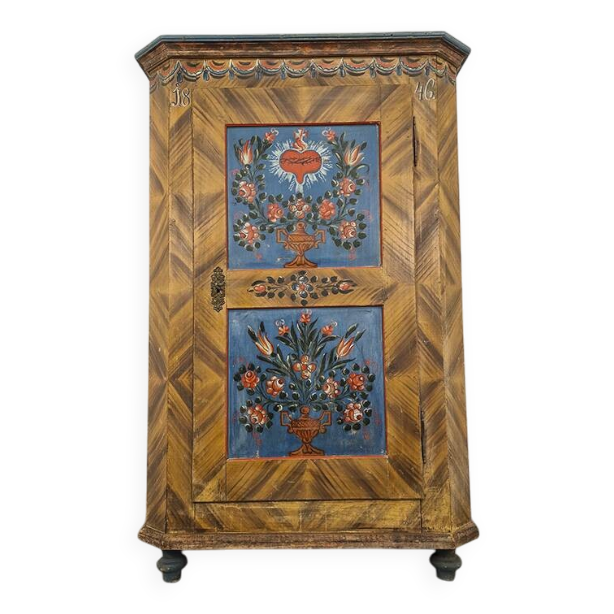 Painted Folk Art Bridal Cupboard