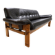 Brutalist 3 seater sofa leather and oak, 1960