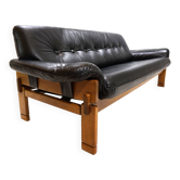 Brutalist 3 seater sofa leather and oak, 1960
