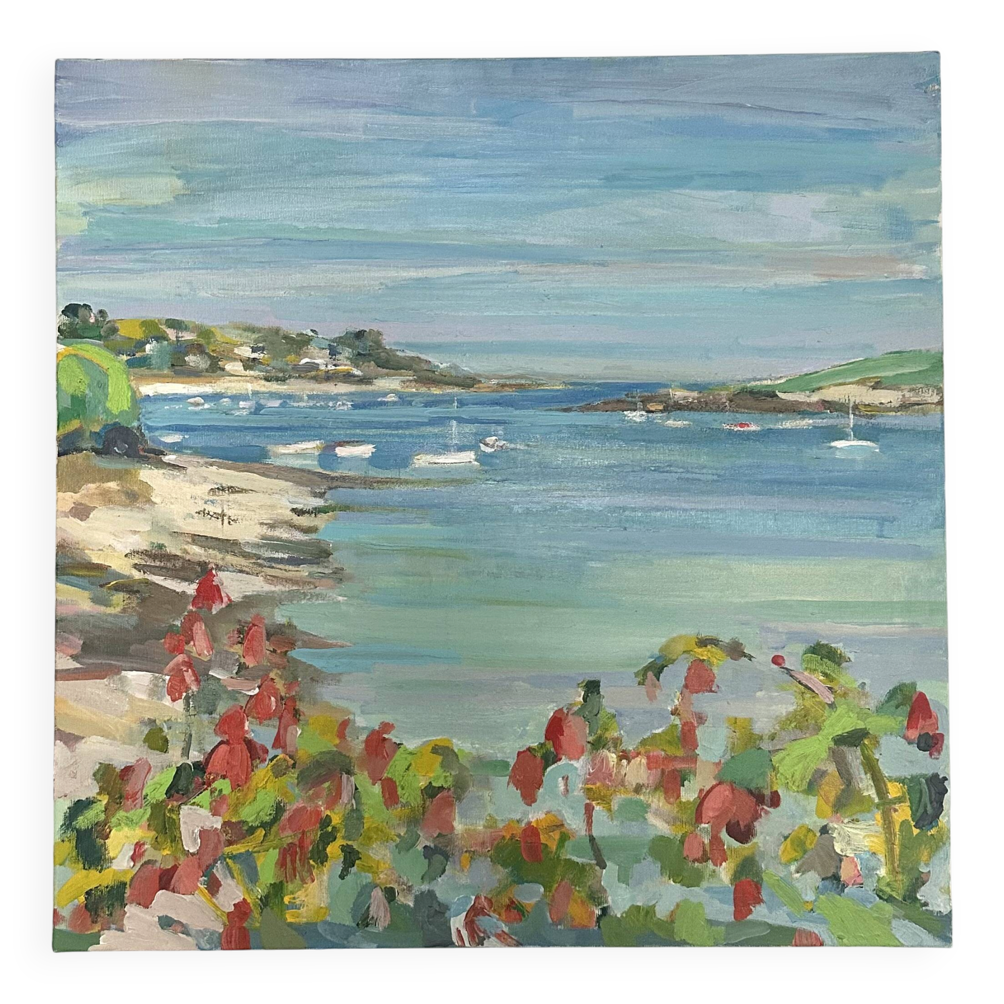Huile sur toile paysage de port fleuri