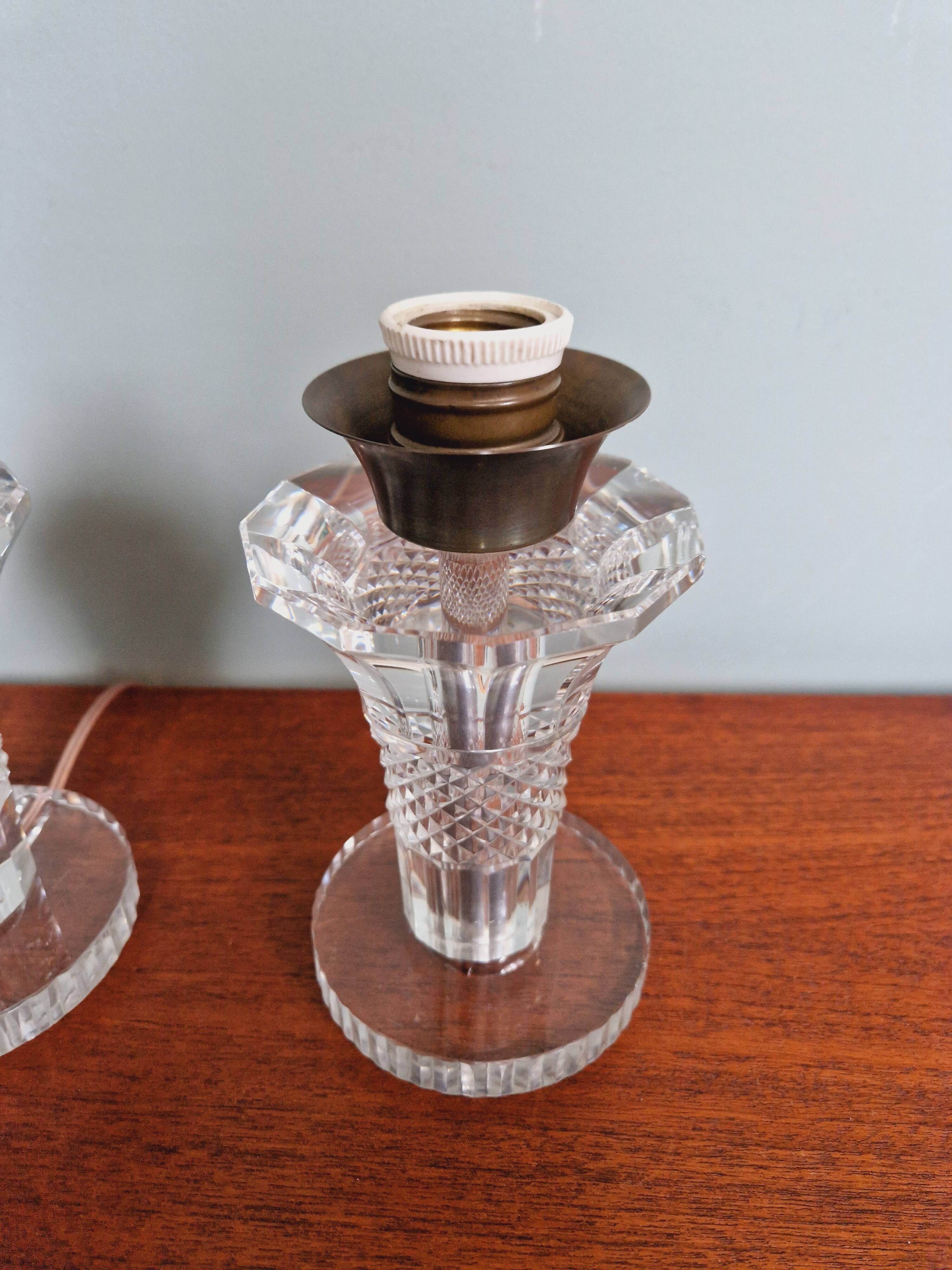 Pair of crystal lamps, Val Saint-Lambert (Belgium), 1930s