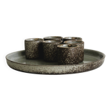 Handcrafted stoneware set of 6 liqueur glasses and matching plate