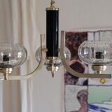 Lustre plafonnier en verre fumé laiton et acier années 50