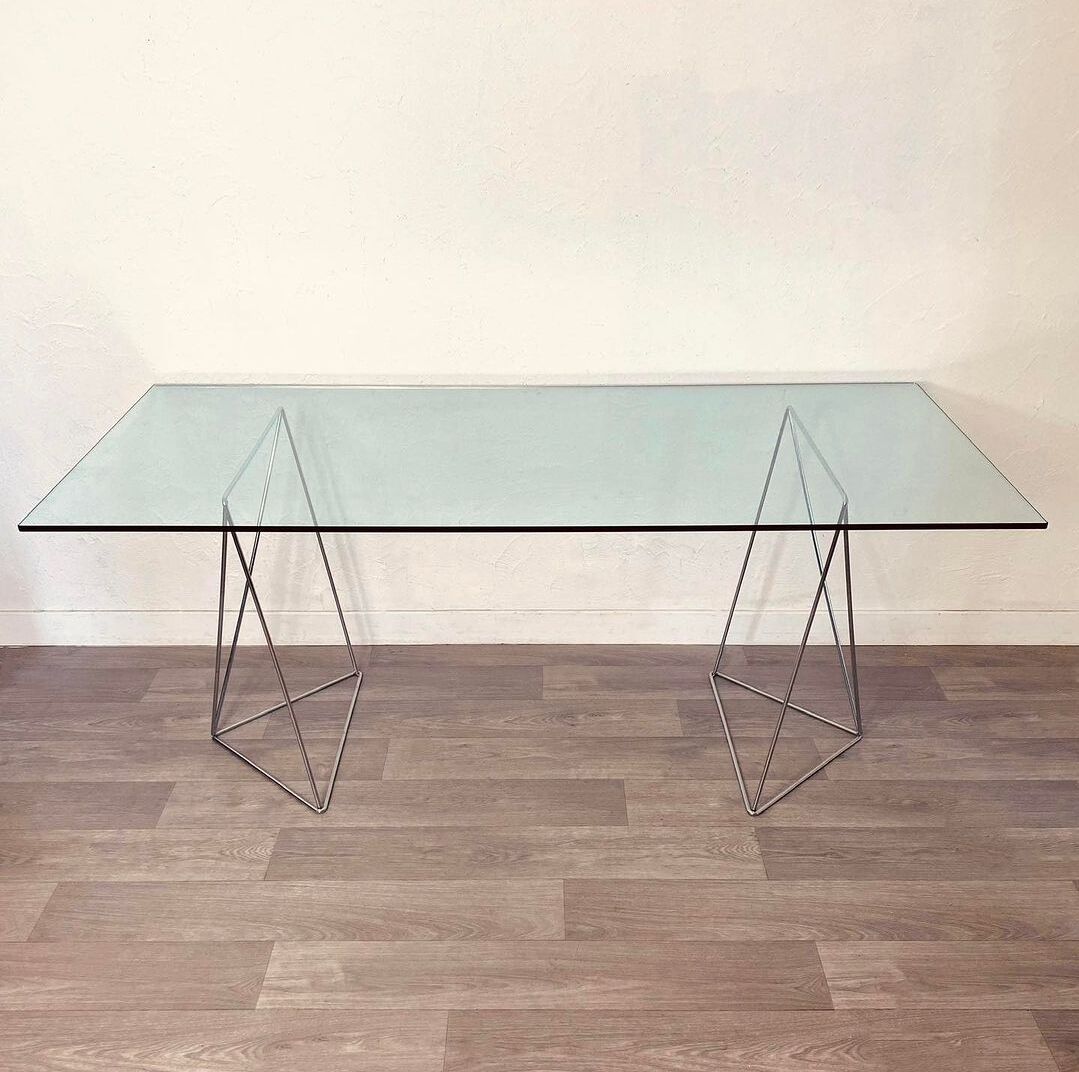 Trestle and glass desk