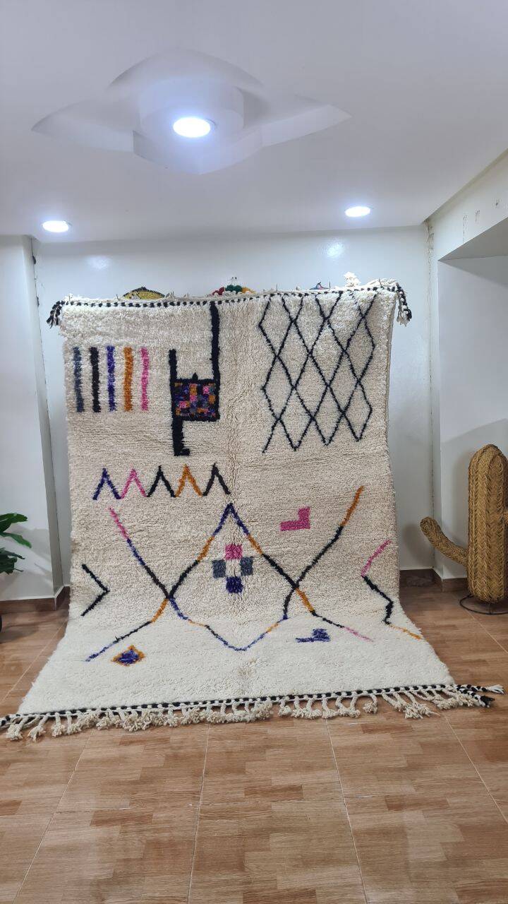 Colorful Moroccan Beni Ouarain Rug with Abstract Berber Patterns – Hand Woven Wool Rug