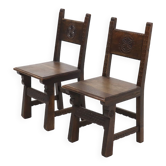 Set of 2 19th Century Spanish Hand Carved Oak Chairs