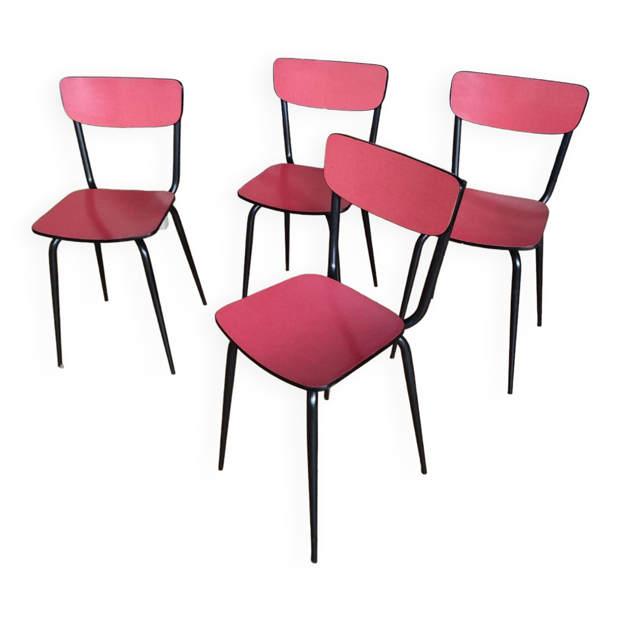 4 restored red formica chairs with black legs