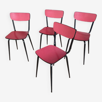 4 chaises formica rouge restaurées pieds noir