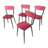 4 chaises formica rouge restaurées pieds noir