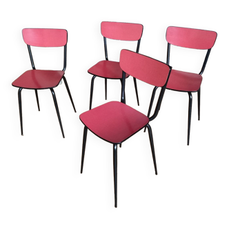 4 restored red formica chairs with black legs