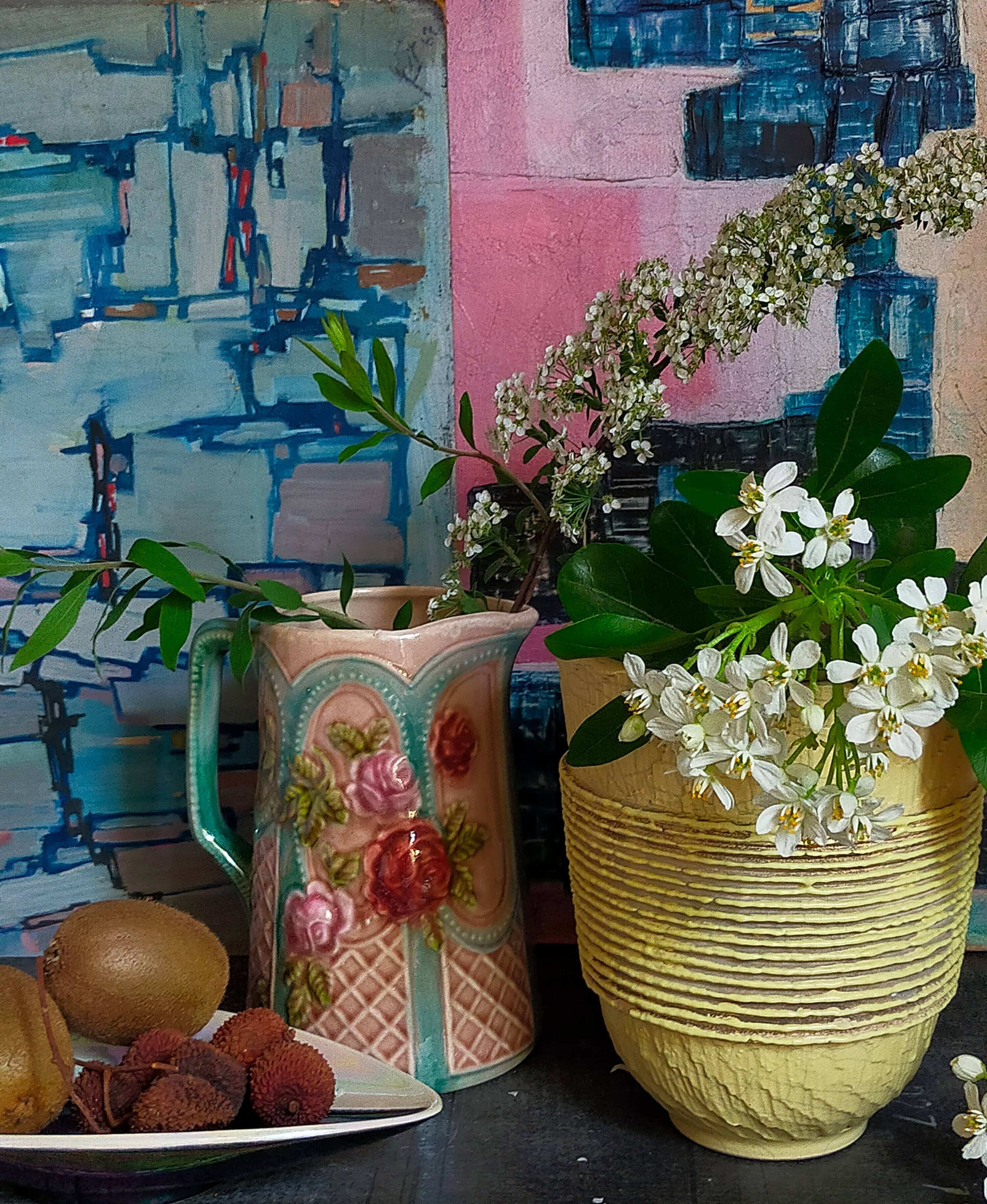 French Art-Deco ceramic vase cracked vanilla