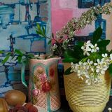 French Art-Deco ceramic vase cracked vanilla