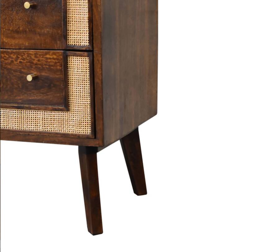 Mid-Century Modern Style Solid Mango Wood Chest of Drawers with Woven Rattan Accents - Close-knit Ch