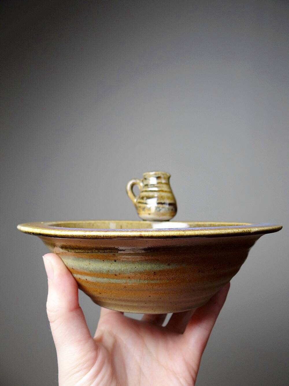 Pretty bowl or small original vintage stoneware cup signed "Marie" La Borne?