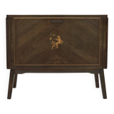 1960s, Danish radio/TV commode, laqered ash wood, wood marquetry door.