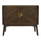 Années 1960, commode radio/TV danoise, bois de frêne laqué, porte en marqueterie de bois.