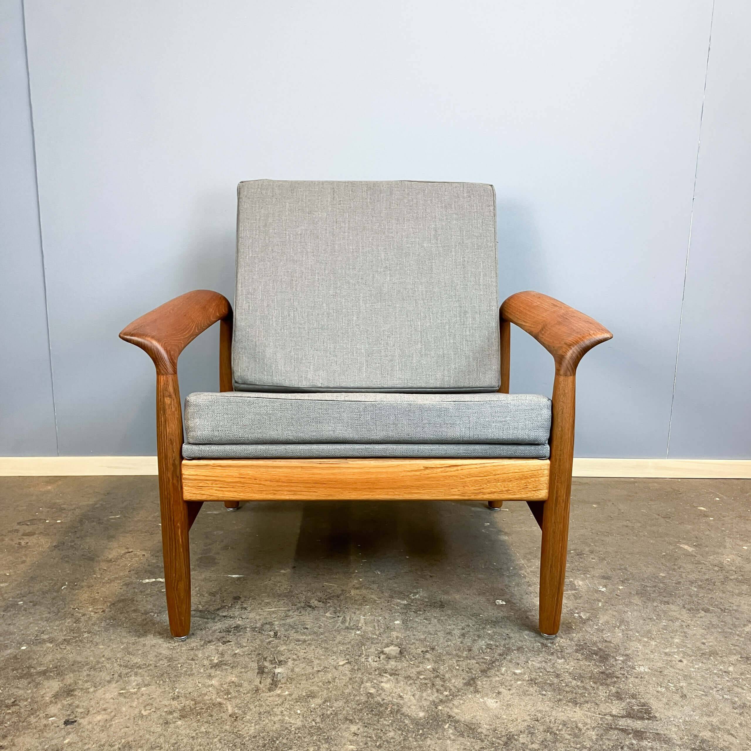Armchair, teak with grey upholstery, 1960s