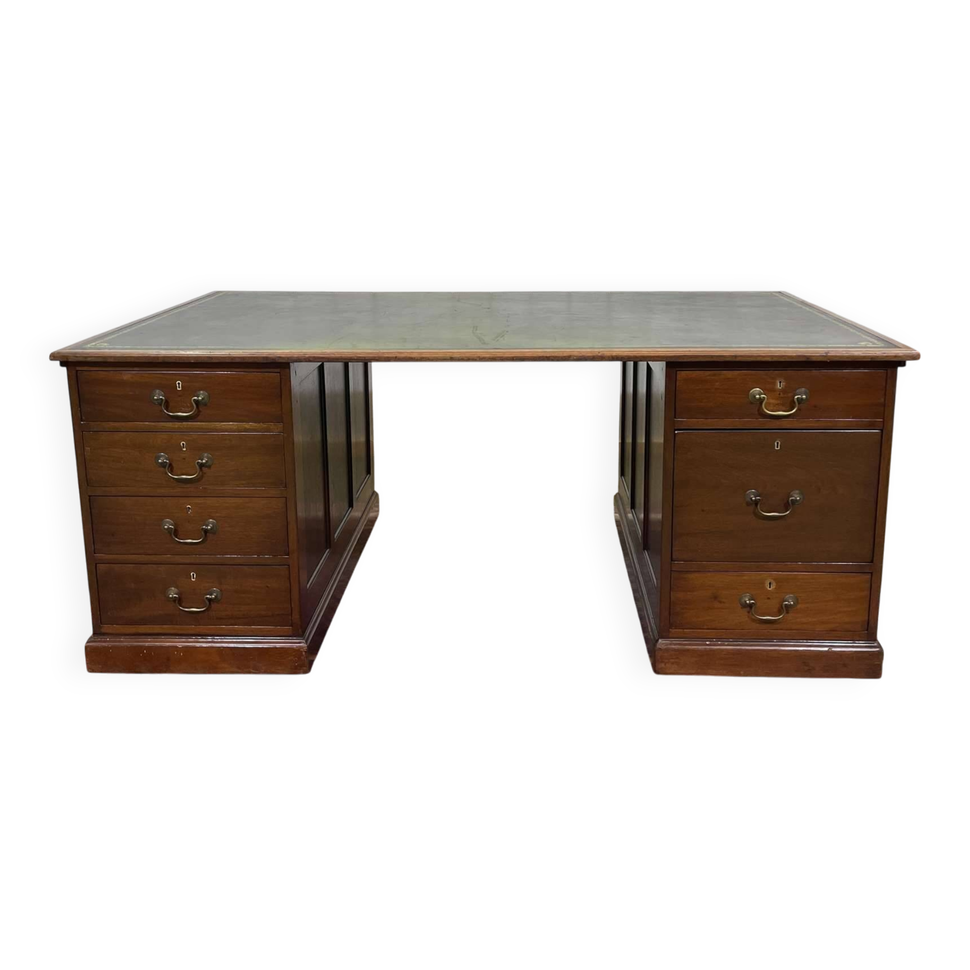 Large English flat desk in mahogany with leather top, early 20th century
