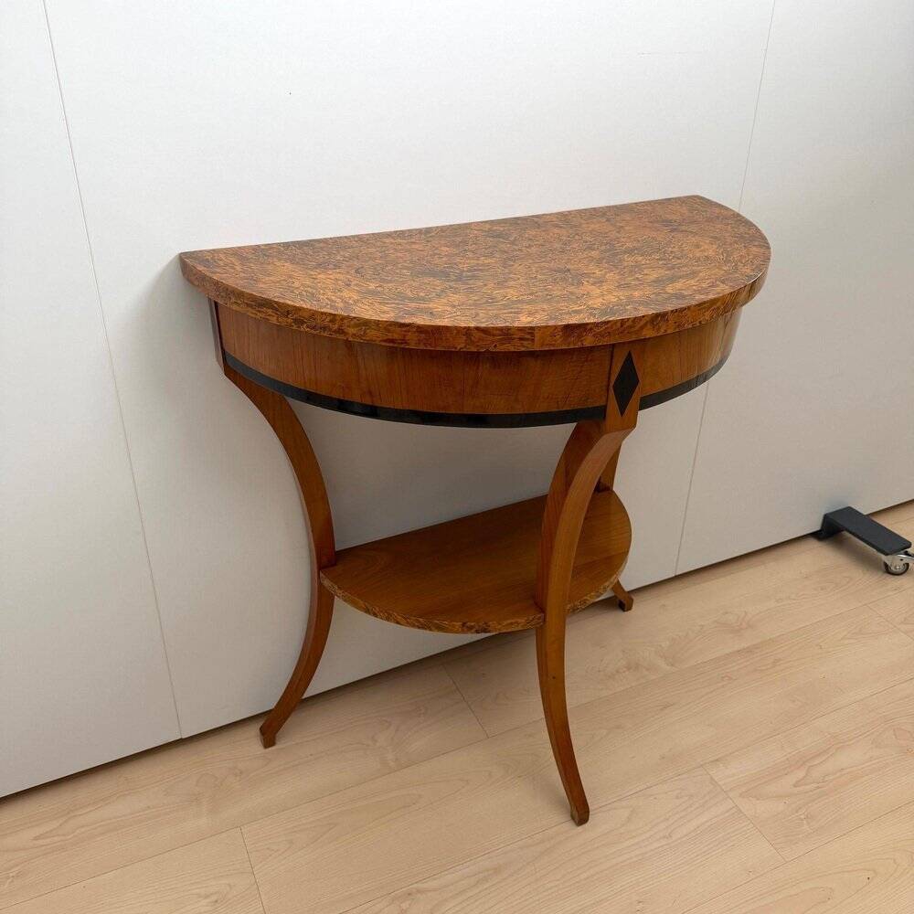 Biedermeier demi-lune console in cherry wood & birch wood, Franconia, 1830