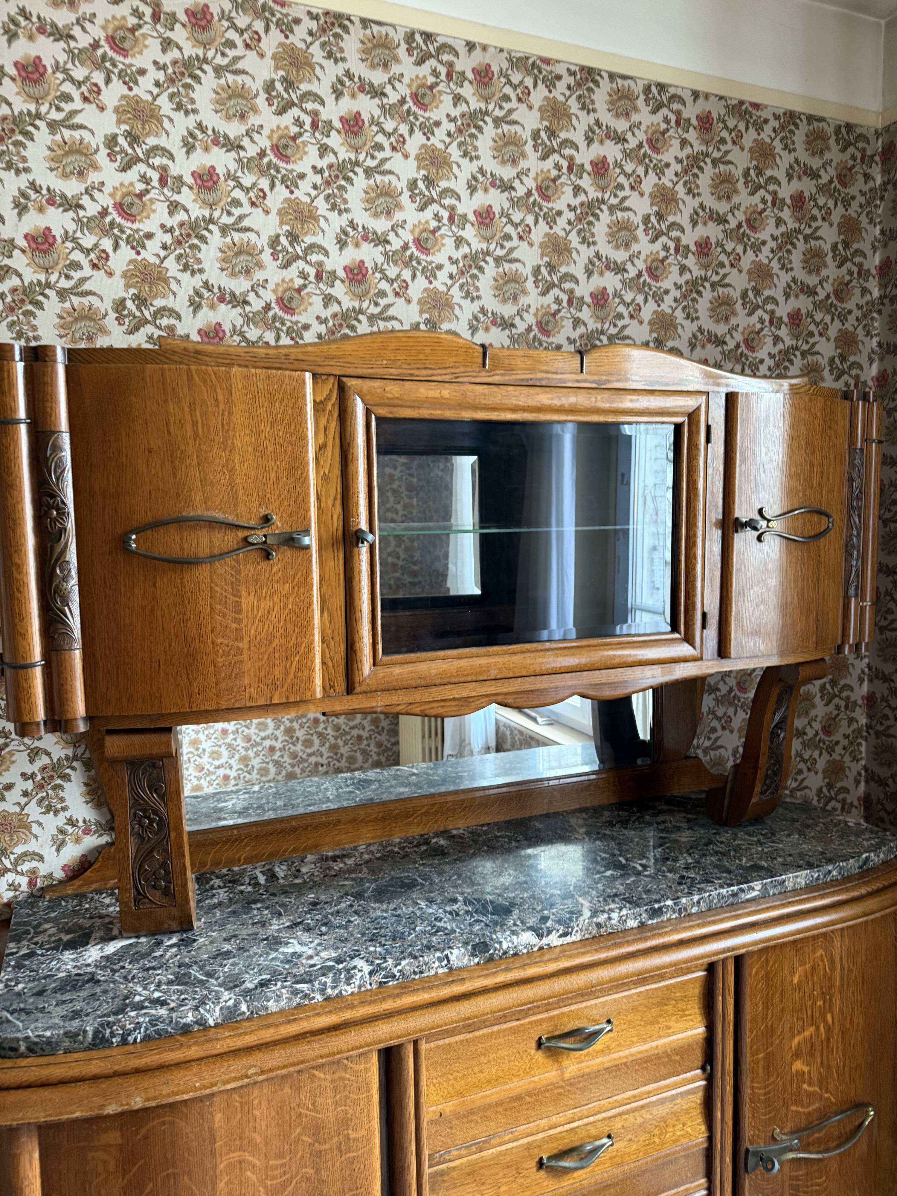 Buffet sideboard solid wood marble stone