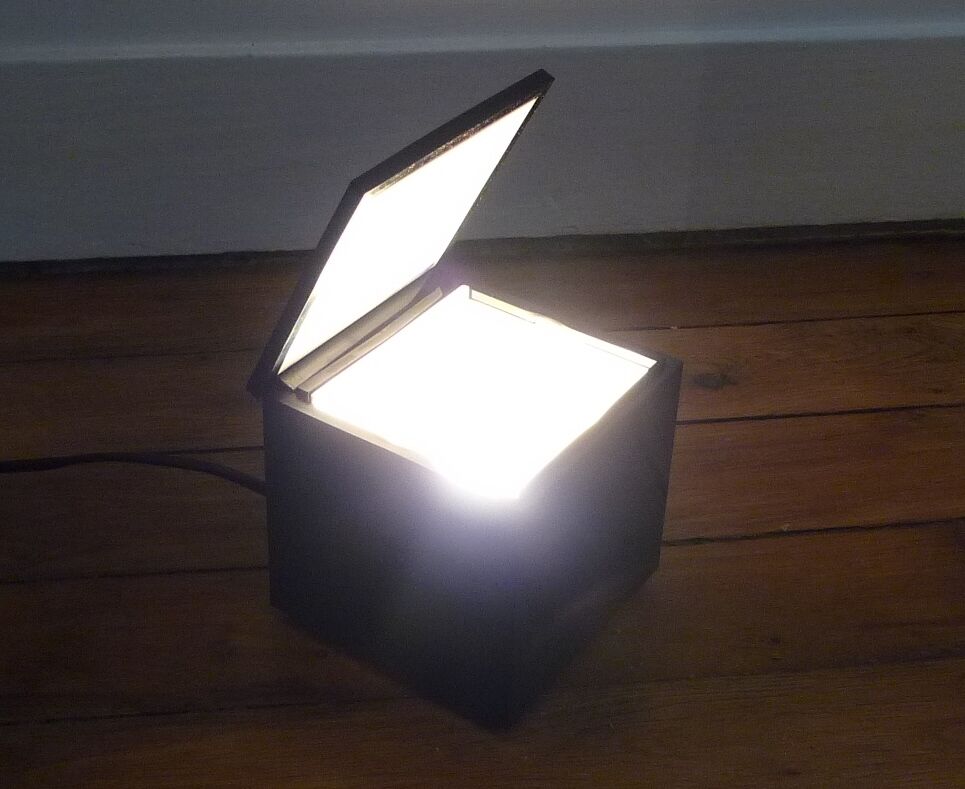 Cuboluce Cini & Nils black cube lamp, EO Opi 70s
