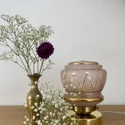 Vintage art deco globe table lamp in pink and gold glass
