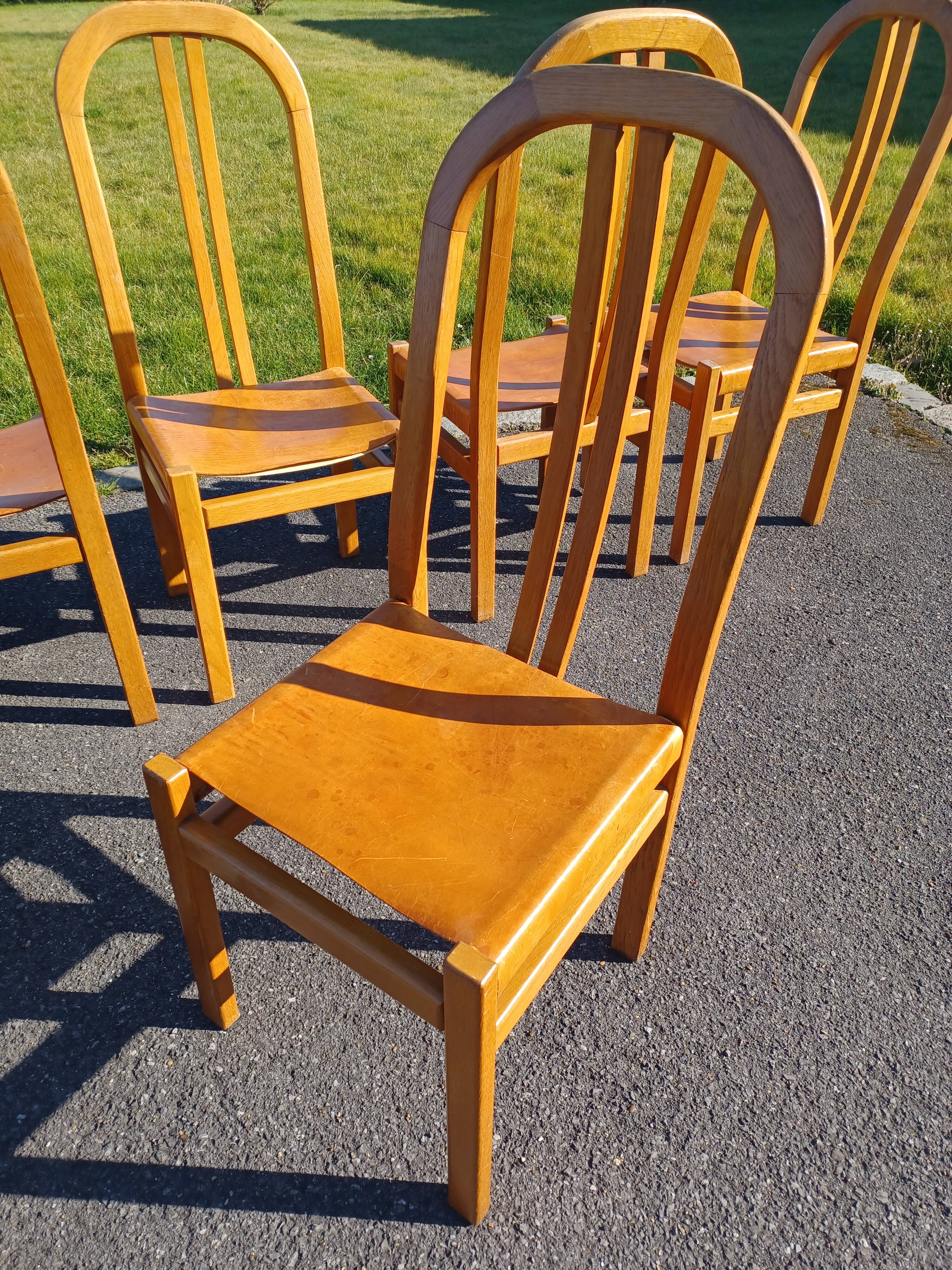 Set of 6 chairs, oak and leather