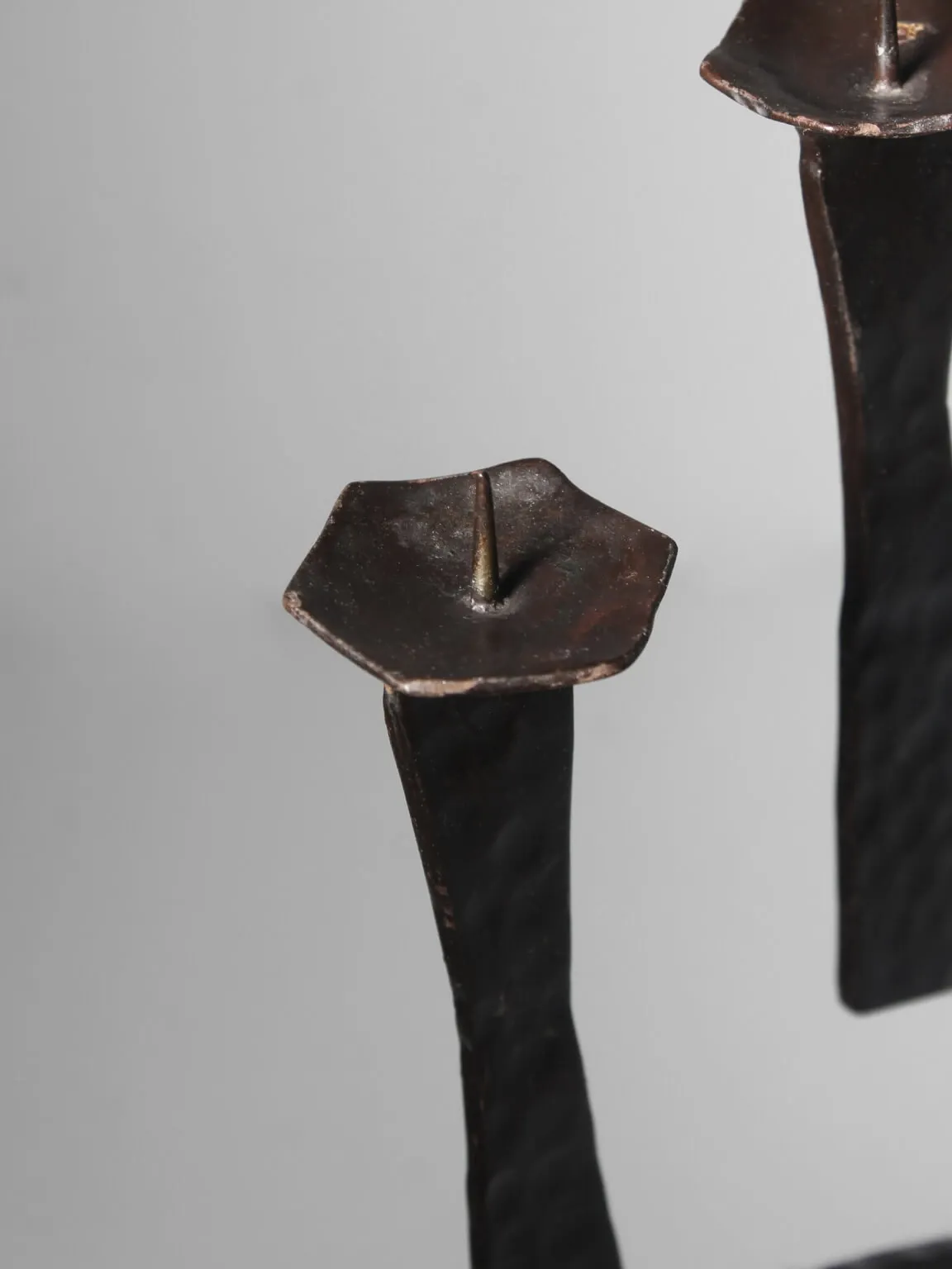 Brutalist Hammered Texture Metal Candelabrum