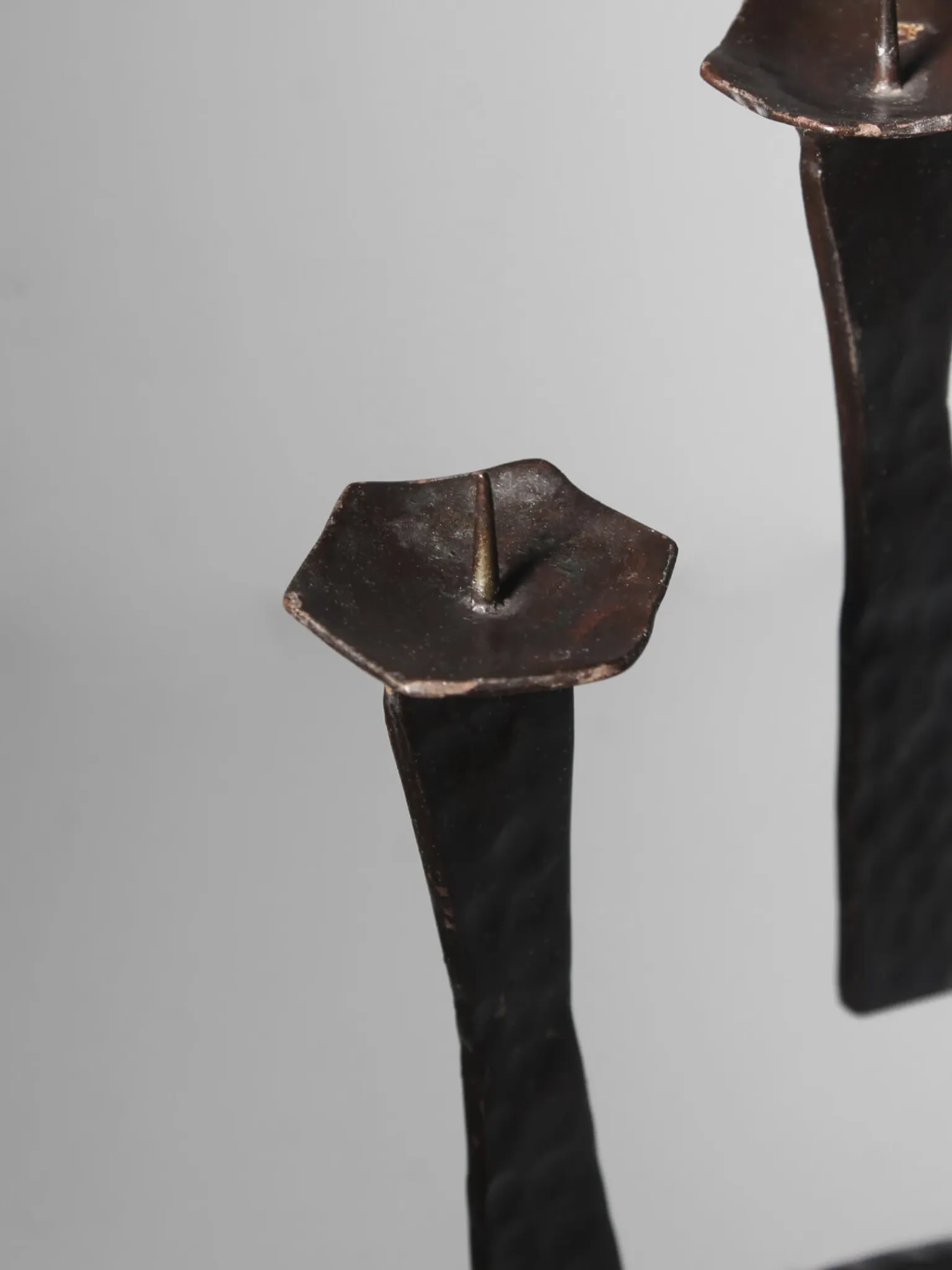 Brutalist Hammered Texture Metal Candelabrum