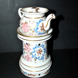 Tisanière ancienne en porcelaine de Paris veilleuse Théière à infusion fleurie peint main 19e s.