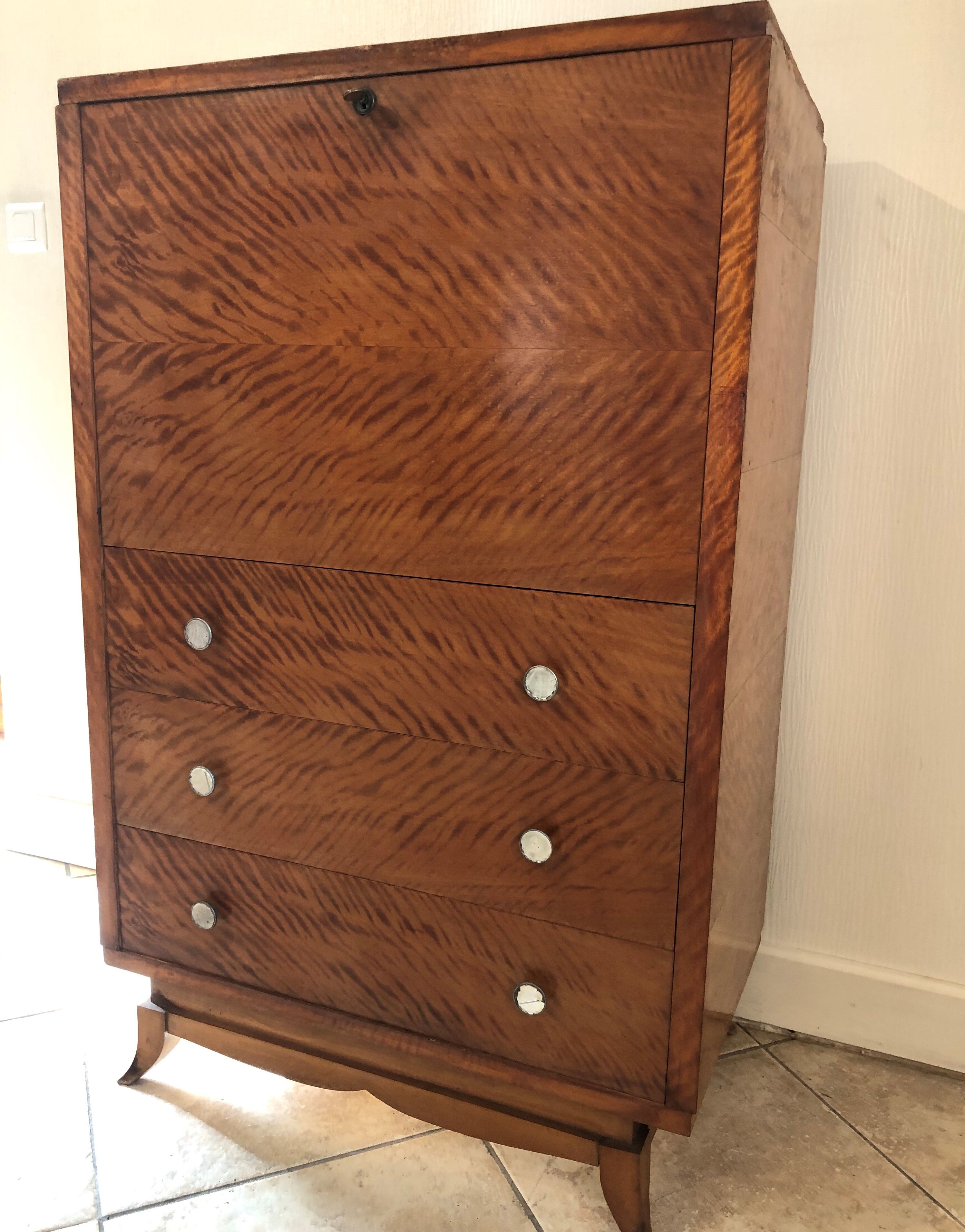 Storage unit art deco style in burled satinwood