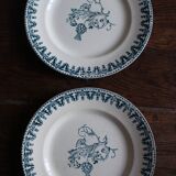 6 mismatched flat plates pairs Terre de Fer Marsac Flowers Digoin