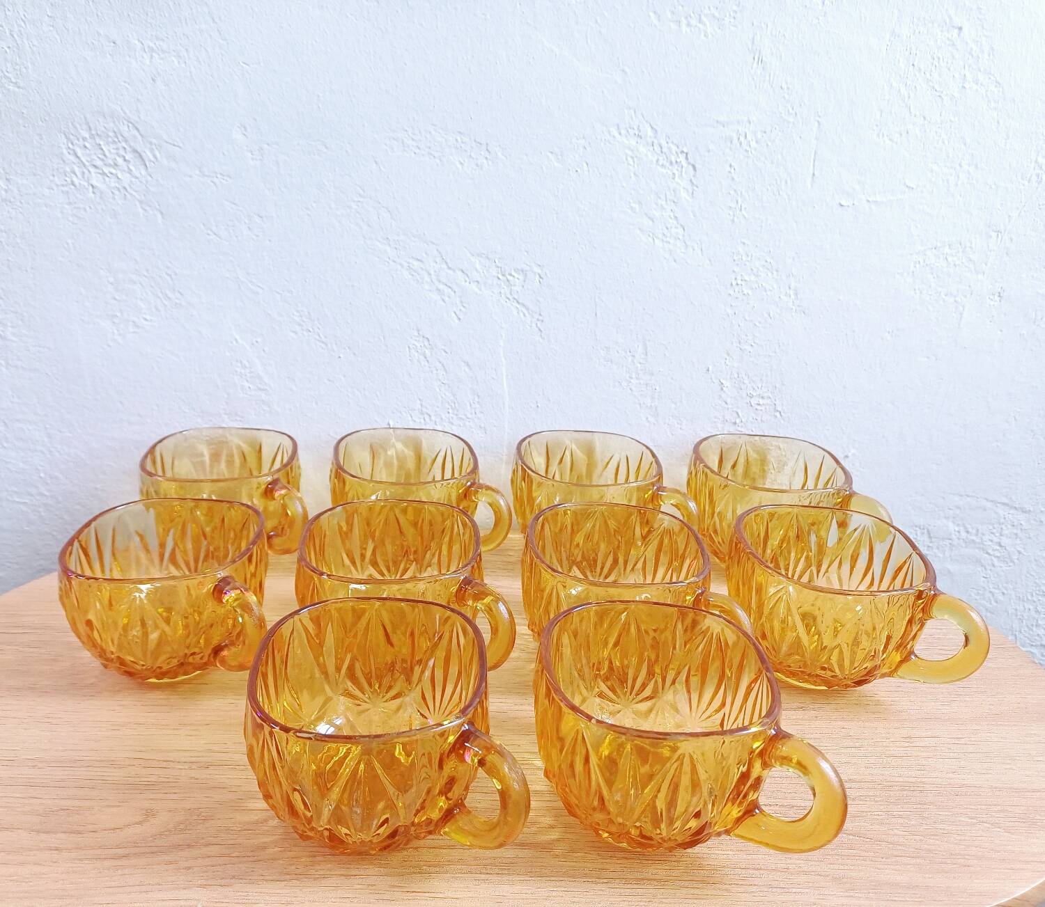 Set of 10 Hazel Atlas "Williamsport" Amber Punch Cups – 1970s