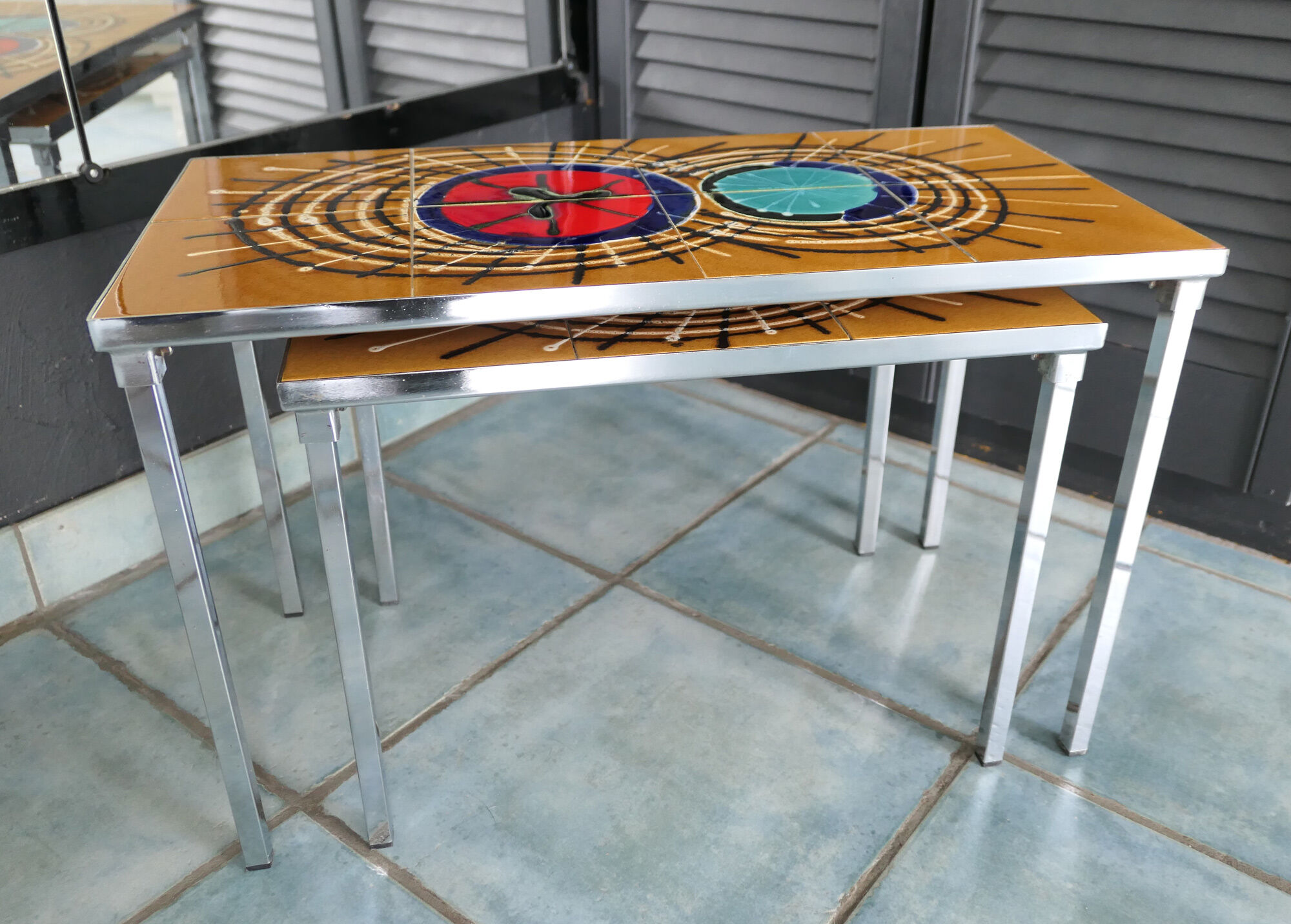 Set of 2 tables gigogne 60's ceramic fat lava