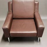 Fauteuil cuir marron design classique scandinave 1950