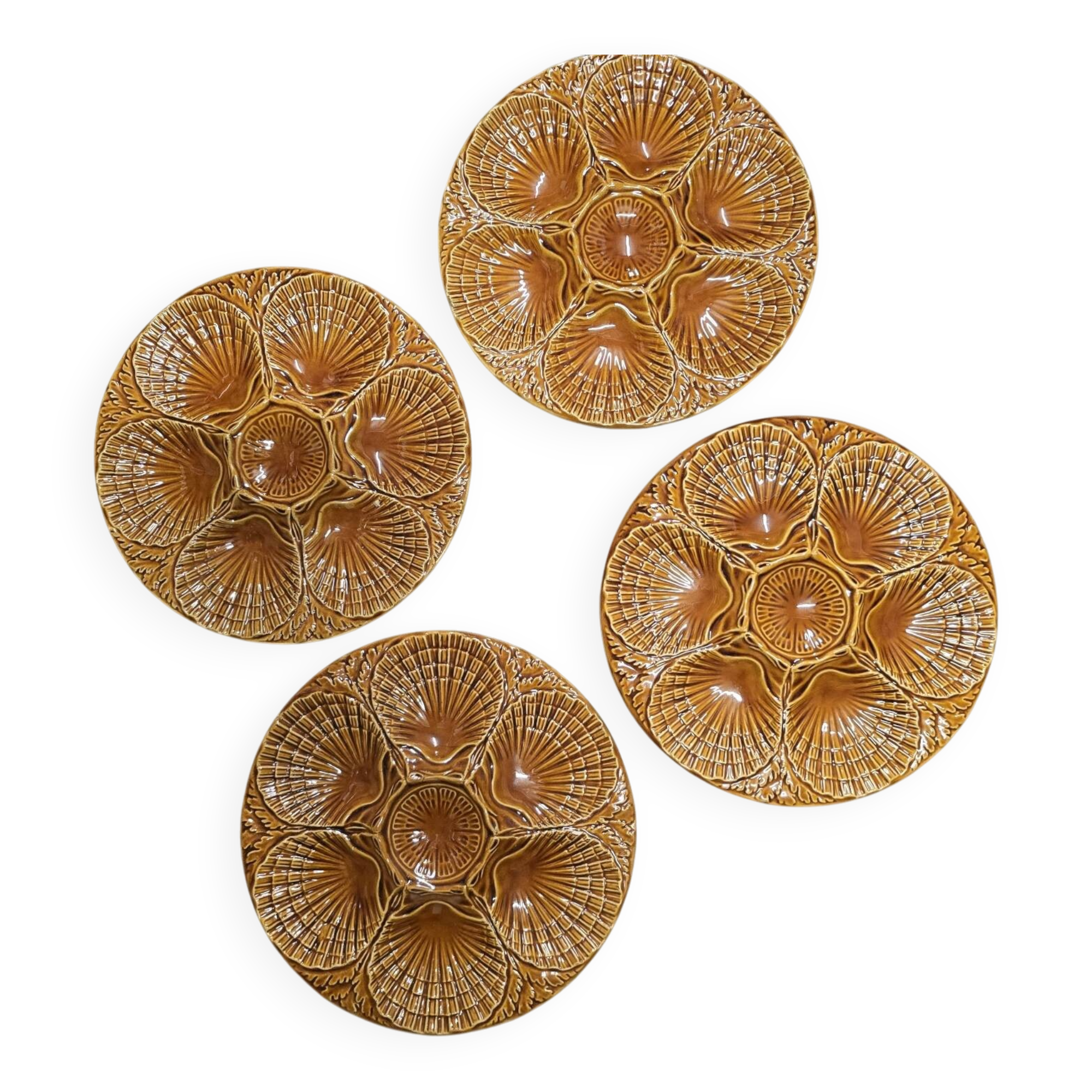 Set of 4 vintage Sicla Portugal oyster plates in earthenware