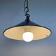 Industrial British Blue Enamel Factory Pendant Lamp, 1950s