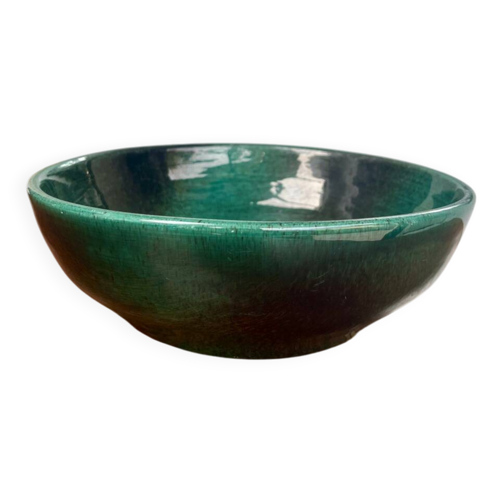 Green glazed ceramic bowl, signed Idlas.
