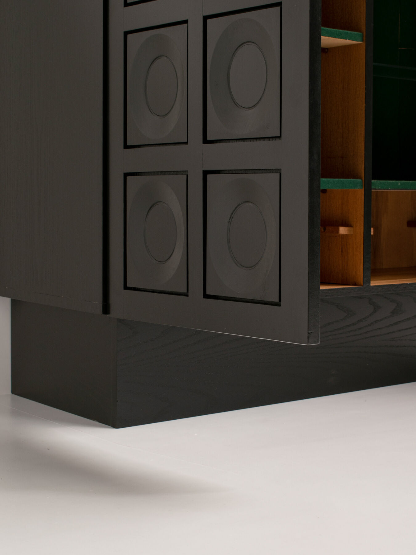 Black Brutalist Bar Cabinet with Graphic Patterned Doors, Belgium, 1970s