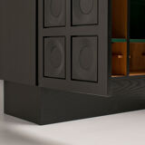 Black Brutalist Bar Cabinet with Graphic Patterned Doors, Belgium, 1970s