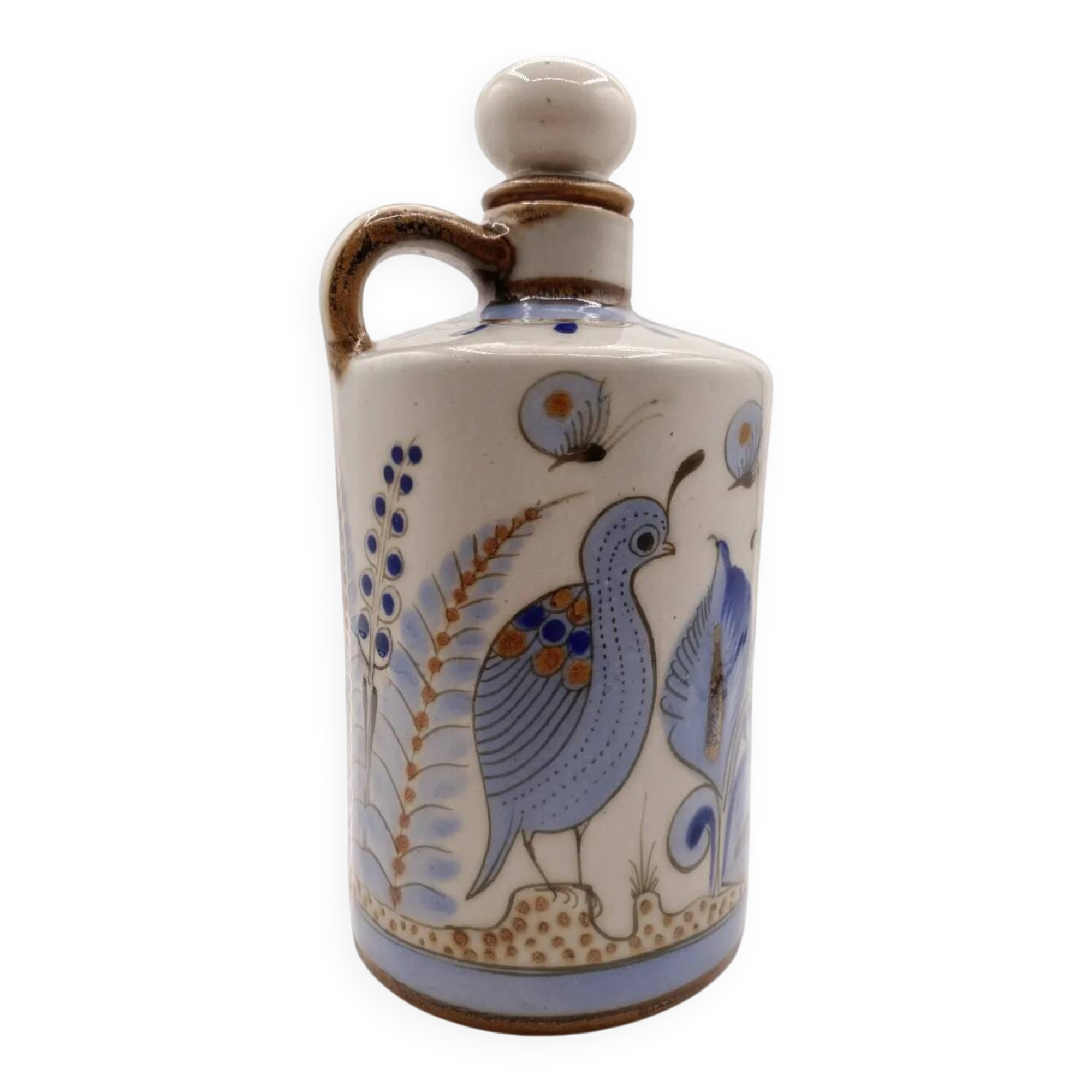 Ken Edwards El Palomar Tonala Mexican Pottery Decanter - Hand Painted Birds
